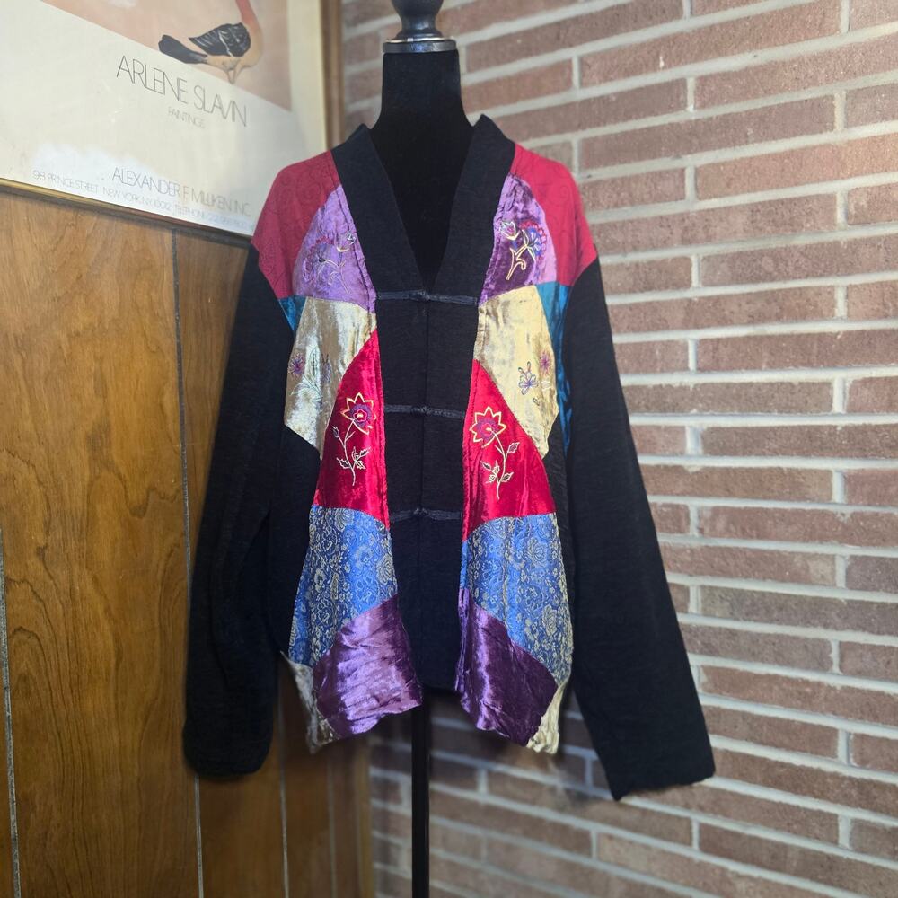 Vintage White Stag Patchwork Jacket XL 16/18 Chenille Velvet Boho